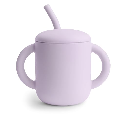 Image of mushie 100% Silicone Training Cup & Straw for Toddlers | 6 Months+ (Soft Lilac)