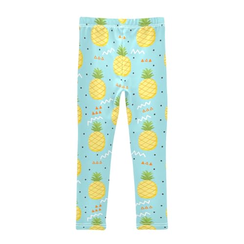 Cute Pineapple Elements on Blue Background Girls Leggings,Workout Leggings for Girls Toddler Athletic Leggings Size for 3-10T2