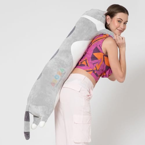 Image of ADORA Plush Cartoon Kitty -100cm Grey Sleeping Hugging Pillow, Cuddly Soft Long Cat Body Pillow for Girls Kids