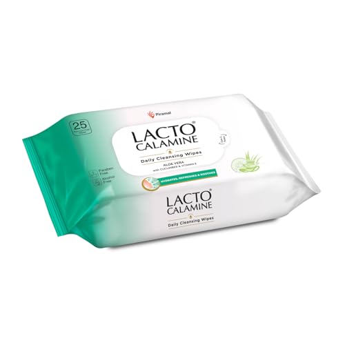 Image of Lacto Calamine Daily Cleansing Face Wipes with Aloe Vera, Cucumber and Vitamin E (25 wipes) Pack of 1