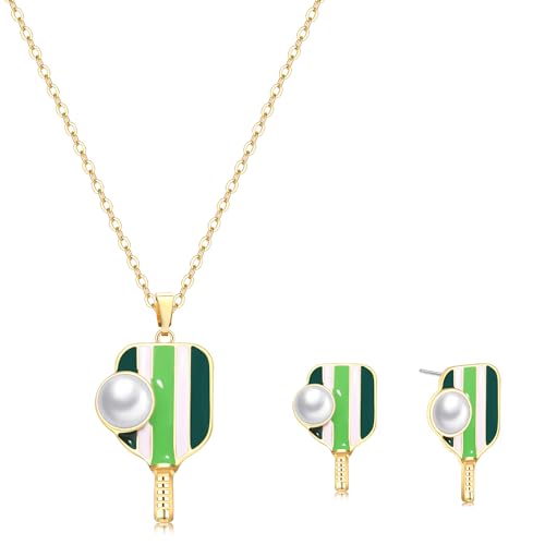 HEIDKRUEGER Pickleball Necklace Earrings Set for Women Pickleball Paddle Pendant Necklace, enamel, No Gemstone HEIDKRUEGER Pickleball Necklace Earrings Set for Women Pickleball Paddle Pendant Necklace, enamel, No Gemstone