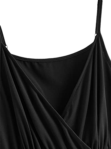 Romwe Women's Plus Size Casual Deep V Neck High Low Hem Babydoll Sleeveless Cami Tank Tops Camisole Black 1Xl #TOP3