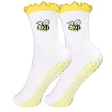 wotemlur Women's Pilates Non-slip Yoga Socks Cherry, Lemon, bow，Fitness Ballet Sports Slipper Socks (YG - Bee)