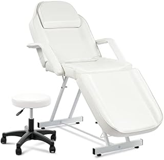 VONLUCE Beauty Bed, Adjustable Multiple Level Steel Frame 3 Section Leather Massage Bed 150kgs/330lbs Max Weight Capacity, Detachable Armrest & Headrest Massage Table Beauty Table, White