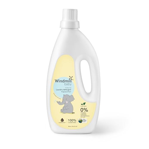 Windmill baby Hypoallergenic & Sensitive Laundry Detergent, USDA Certified Natural, for Newborns and Sensitive Skin, Powered by Bio-Enzymes, Fragrance Free - 900ml