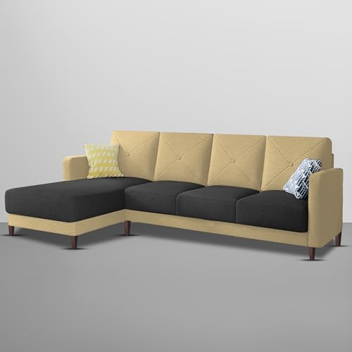 Image of Baloney LHS 6 Seater L Shape Sofa Set for Living Room (Cream Black Fabric) Premium Fabric Sofa