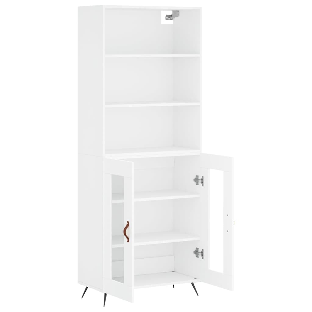 Meuble haut blanc en bois 69,5 x 34 x 180 cm avec beaucoup d'espace de rangement, portes et pieds en métal pour salon, salle à manger, chambre à coucher, couloir et bureau, design moderne