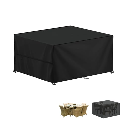LAMUNI Housse Table de Jardin, 140x90x75cm Bâche Salon de Jardin Rectangulaire Housse Protection Salon de Jardin Imperméable Bache Table de Jardin, Anti-UV, 420D...