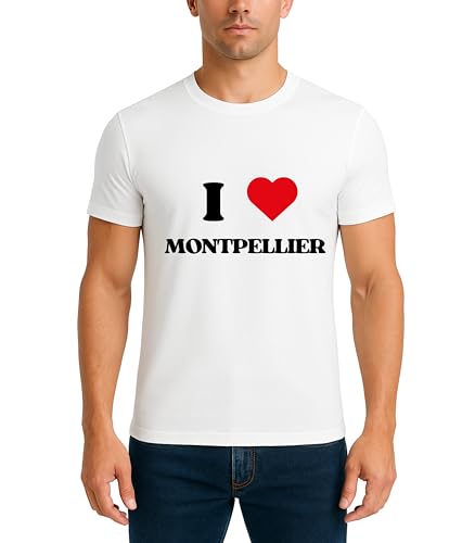 T-Shirt I Love Montpellier – Tee-Shirt Ville Touristique – Cadeau Original Souvenir Vacances – Unisexe Taille M