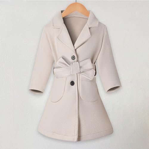 Girls Dress Coat Notched Lapel Wool Blend Long Winter Coat Faux Fur Jacket Toddler Trench Coat Girls Peacoat with Belt2