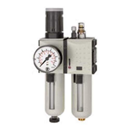 RIEGLER FU 601-4 Futura Unité de maintenance en deux parties avec réservoir en polycarbonate, panier de protection et manomètre, semi-automatique, taille 1, 0,2-4 bar, G 1/4"