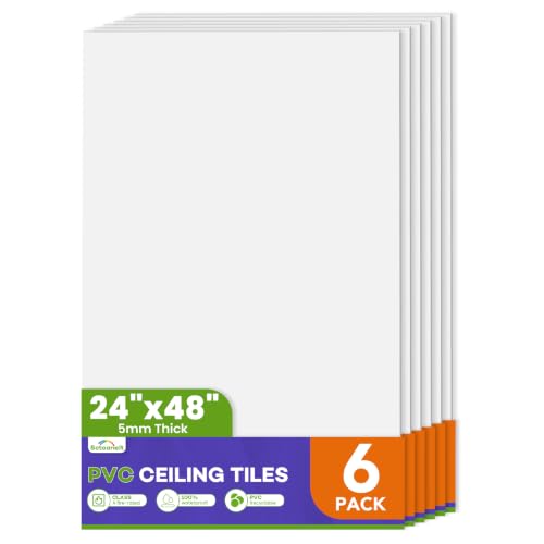 Image of 6Pcs 2ft x 4ft PVC Drop Ceiling Tiles, White Smooth Ceiling Panels 24x48in, Moisture Proof Fire-Rated Easy to Clean Reusable, No Sag No Breakage