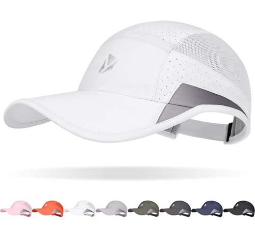 YANIKY Running Hat for Men & Women, Quick-Dry Lightweight Baseball Cap,UPF 50+ Reflective Breathable Sport Hats for Outdoor Golf, Hiking White