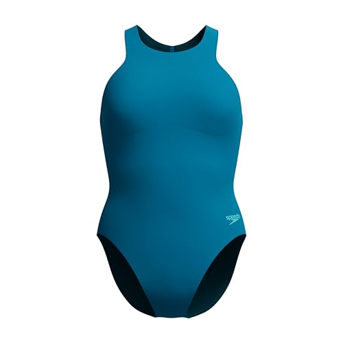 Speedo Racer Zip Traje de baño para Mujer, Dark Teal, 32