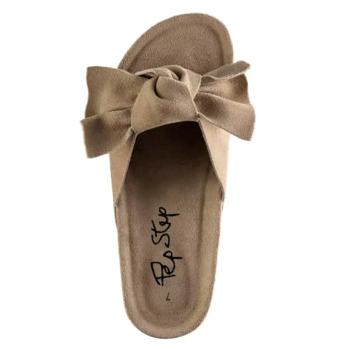 Image of PepStep Slide Sandals for Women or Ladies Dressy Summer Casual, Cute Bow Tie Knot On Top Strap, Comfy Slip On Cork Foot Bed