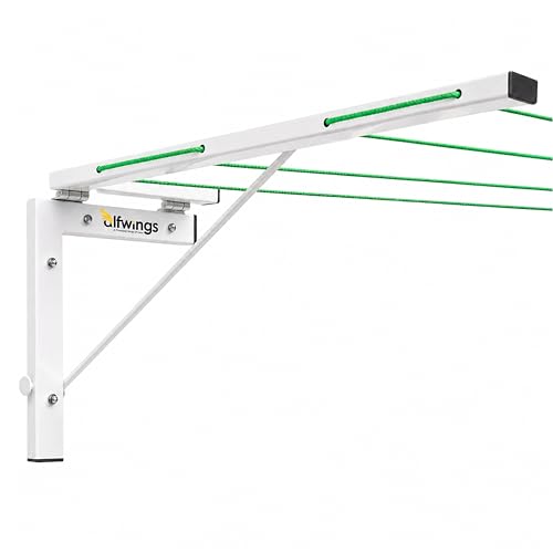 Image of Foldable Wall Mount Cloth Drying Stand | Heavy Load Capacity: Up to150 Kg | Dress Drying Hanger and Rope Metal Pipe | for Indoor, Outdoor and Balcony | (White, Pack of 1)