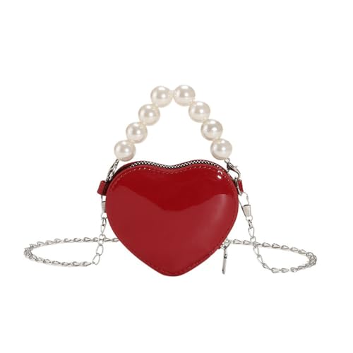 Heart Shaped Purse for Women,Small Crossbody Purses,Mini Crossbody Bag,Heart Crossbody Bag,Shoulder Bag with Metal Pearl Chain