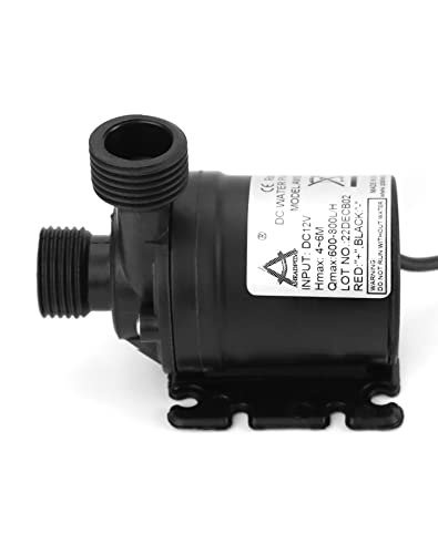 QWORK DC 12V Water Pump 800 L/H 5 m, Brushless Submersible Water Pump for Fountain Pool Solar Circulation System Water Circulation System