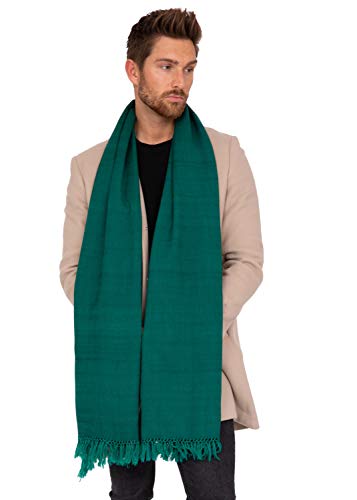 likemary Mens Merino Wool Scarf - Blanket Scarf Oversize Muffler 100% Pure Wool Herringbone Handwoven Emerald Green 72 X 200cm