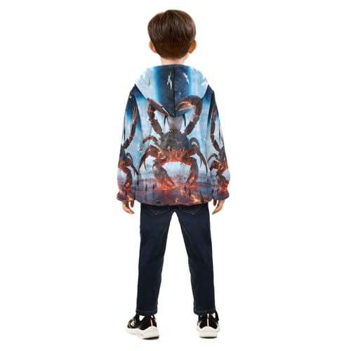 Giant Crab with Penguin Riding Toddler Fleece Jacket Girl Boys Hooded Fleece Jacket Coat Warm Outwear Zip-up 3-10T4