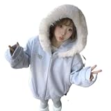 Zenrave Jojifuku Clothes Jacket Fuzzy Hoodie - Tenshi Kaiwai Shoujo Girl Cutecore Y2K Cute Kawaii Harajuku Jirai Kei (Light blue [thin],Medium)