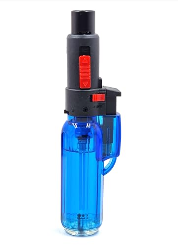 Image of Blow Torch Refillable Culinary Kitchen Gas Lighter, Safety Lock & Adjustable Two Flame System for Food Cooking /BBQ /Baking /Coal Burning /Camping (Blue)