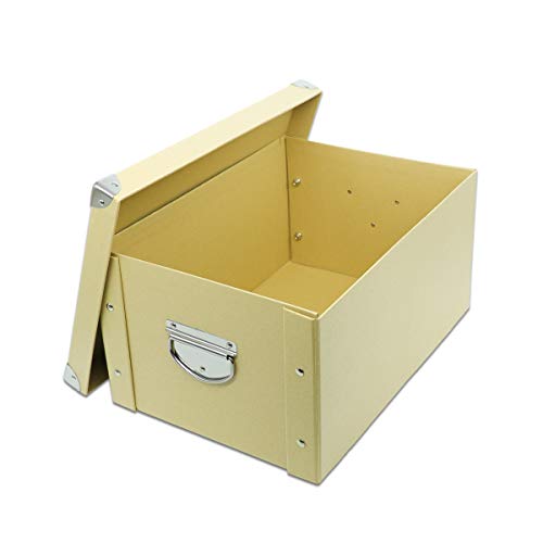 GUOZI Collapsible Storage Box, Decorative Memory Box with Lid & Metal Reinforced Corners, Cardboard File Bin with Handles, Organizer Gift Box for Keepsake Toy Photos Office Nursery Wardrobe Bookshelf
