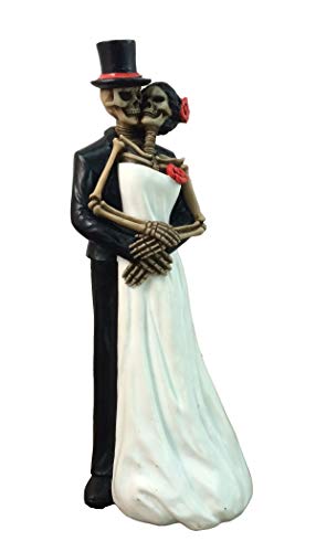 DWK - Till Death - Collectible Hand-Painted Day of The Dead Dancing Skeleton Couple Decorative Wedding Figurine Dia de Los Muertos Bride & Groom Mini Statue, 8-inch