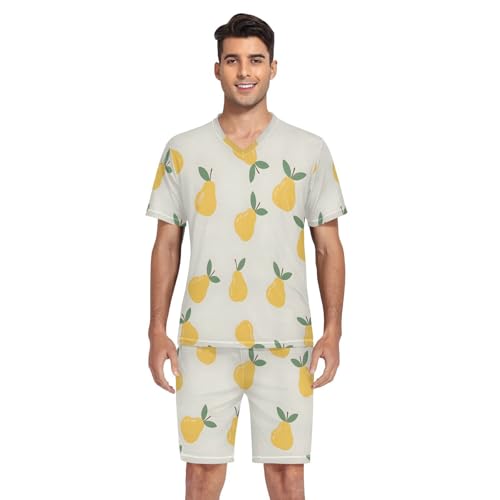 Mens Short Sleeve Pajama Set Yellow Pears on Light Background 2-piece Lounge Sleep Sets Men's Sleepwear S-XXL4