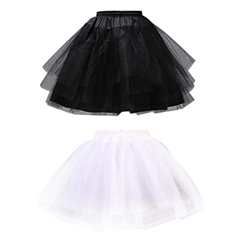 Women Girls Double Layers Solid Color Short Tulle Petticoats Elastic Waistband A4