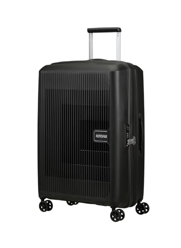 American Tourister Aerostep - Spinner M, Erweiterbarer Koffer, 67 cm, 66.5/72.5 L, Schwarz (Black)