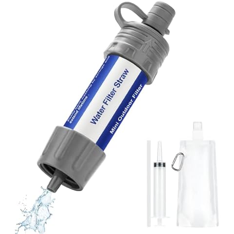 ENONEO Mini Water Filter Personal Water Purification Straw Portable Outdoor Survival Water Filtration System 99.99% Removal Rate of Bacteria 0.01 Micron Emergency for Hiking,Camping,Backpacking Cover