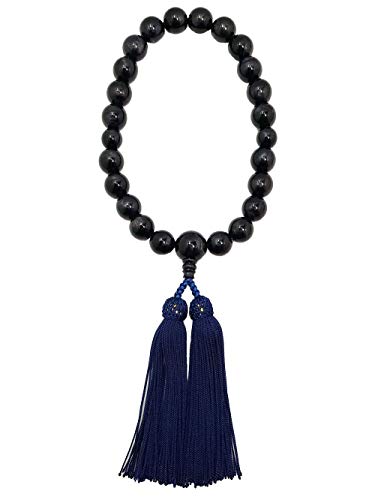 京念珠 男性用 数珠 プラスチック製青トラメ 人絹房 紙箱入 -すべての宗派でご使用頂けます-