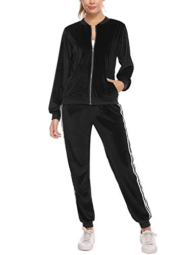 iClosam Women's Tracksuit Set Long Sleeve Zip Up Hoodie and Pants Sets Sweatsuits Set Black