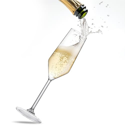 Hlukana Unbreakable Tritan Champagne Flutes (Set of 6), 8 Ounce Plastic Wine Glasses, BPA-Free, Reusable Champagne Glasses With Stem, Perfect for Poolside, Outdoors, Camping, and More