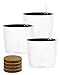 7 inch Self Watering Planter with Fiber Soil Indoor Outdoor Home Garden Foolproof Modern Decorative Planter Pot for Herbs Plants Flowers African Violets (3, White)