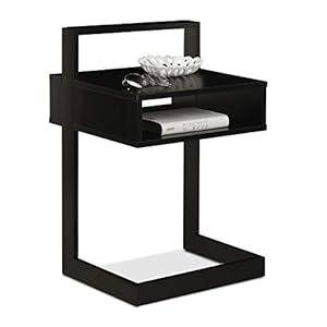 relaxdays Table d’appoint, avec Compartiment, Bois & MDF, Chambre à Coucher & Salon, Bout de canapé, 60,5x40x34 cm, Noir, Bois, MDF, 1 élément