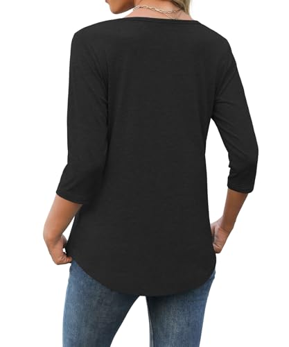 Heymiss Womens Tops 3/4 Sleeve V Neck Shirts Loose Casual Tunic Blouses Criss Cross Summer Tshirts3