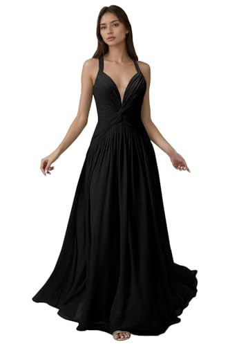 Jamille A-Line Ruched Bridesmaid Dresses for Women Long 2025 V-Neck Party Gown Chiffon Pleated JA0290