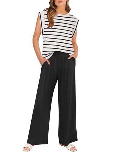 ANRABESS Women 2 Piece Outfits Tank Top & Palazzo Pants 2025 Summer Lounge Matching Sets Travel Vacation Beach Clothing