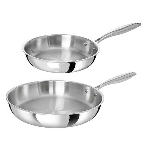 TeCuisine – Lot de 2 Poêles Inox 18/10 Triply – 24 cm – 32 cm – Sans Revêtement – Sans PFAS, PFOA, PTFE – Compatible Tous Feux Dont Induction –...