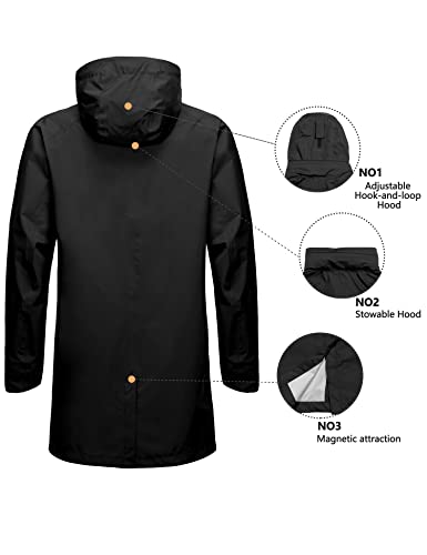 Image of Little Donkey Andy Men's Waterproof Long Rain Shell Jacket Windbreaker | 1OO% Waterproof 3 layer Long Jacke,Hidden Hood, Lightweight Outdoor Rain Coat for Hiking Golf Travel