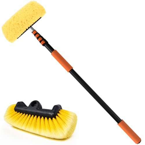 SISUPASSIE 4.8m Telescopic Car Wash Brush Car Cleaning Brush with Long Handle and 30cm Soft Bristle Brush Head Extendable Cleaning Brush for Car Windows Caravan Conservatory roof and Solar Panel
