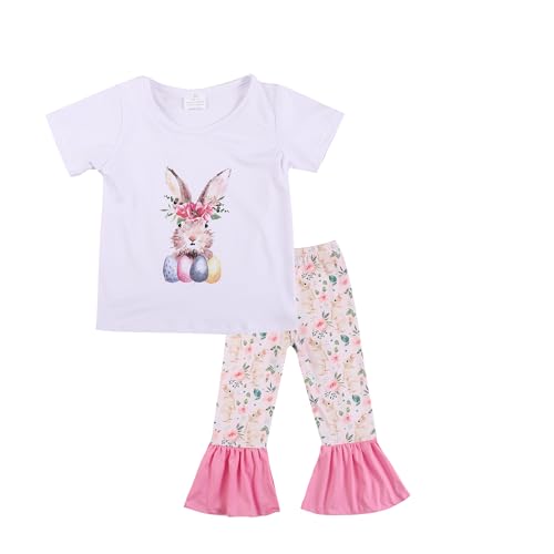 Image of nebljgo Toddler Girl Bunny Clothing Sets Spring Summer T-Shirt Leggings Pants Outfit 3-8Y