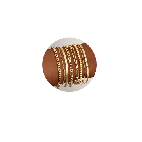 YADOCA 8 Pcs Pulsera Mujer Oro Chapadas en Oro de 14K Pulseras de Cadena de...