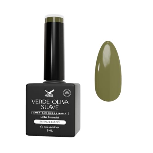 Esmalte em Gel Verde Oliva Suave, Linha Essencial, 8ml - American Burrs Nails