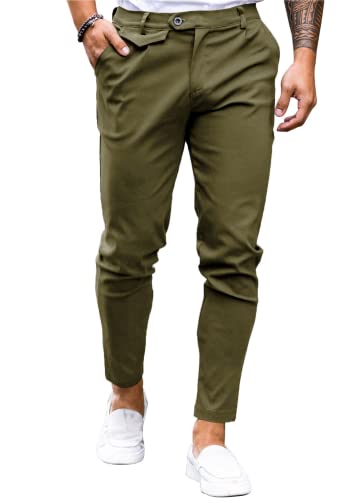 Image of Mens Chinos Slim Fit Pants Stretch Tapered Dress Pant Casual Trousers