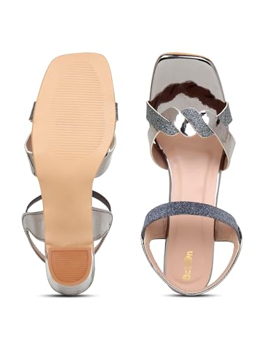 Image of Action Women's Rose Gold Glitter Sandals| Clear Block Heel| Cross-Strap Design with Ankle Strap Bronze