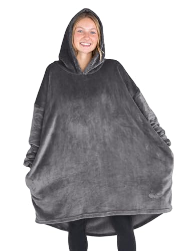 Bare Home Microplush Wearable Blanket with Side Pockets - Soft and Plush - Warm and Cozy - Adult &amp; Kid Sizes (Adult, Forged Iron Grey)