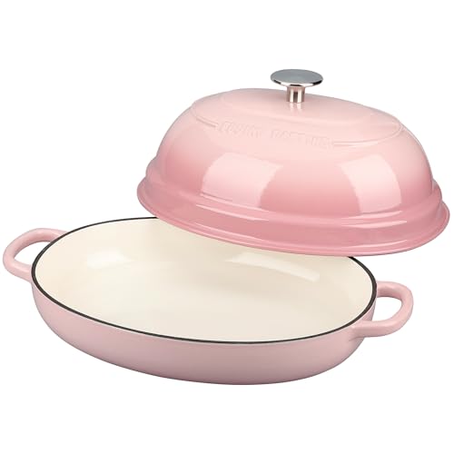 EDGING CASTING Enameled Oval Cast Iron Dutch Oven Pot with Lid, Bread Dutch Oven for Sourdough Bread Baking, Dutch Oven Bread, Bread Oven, 6QT, Pink by EDGING CASTING - Used condition - Image 4